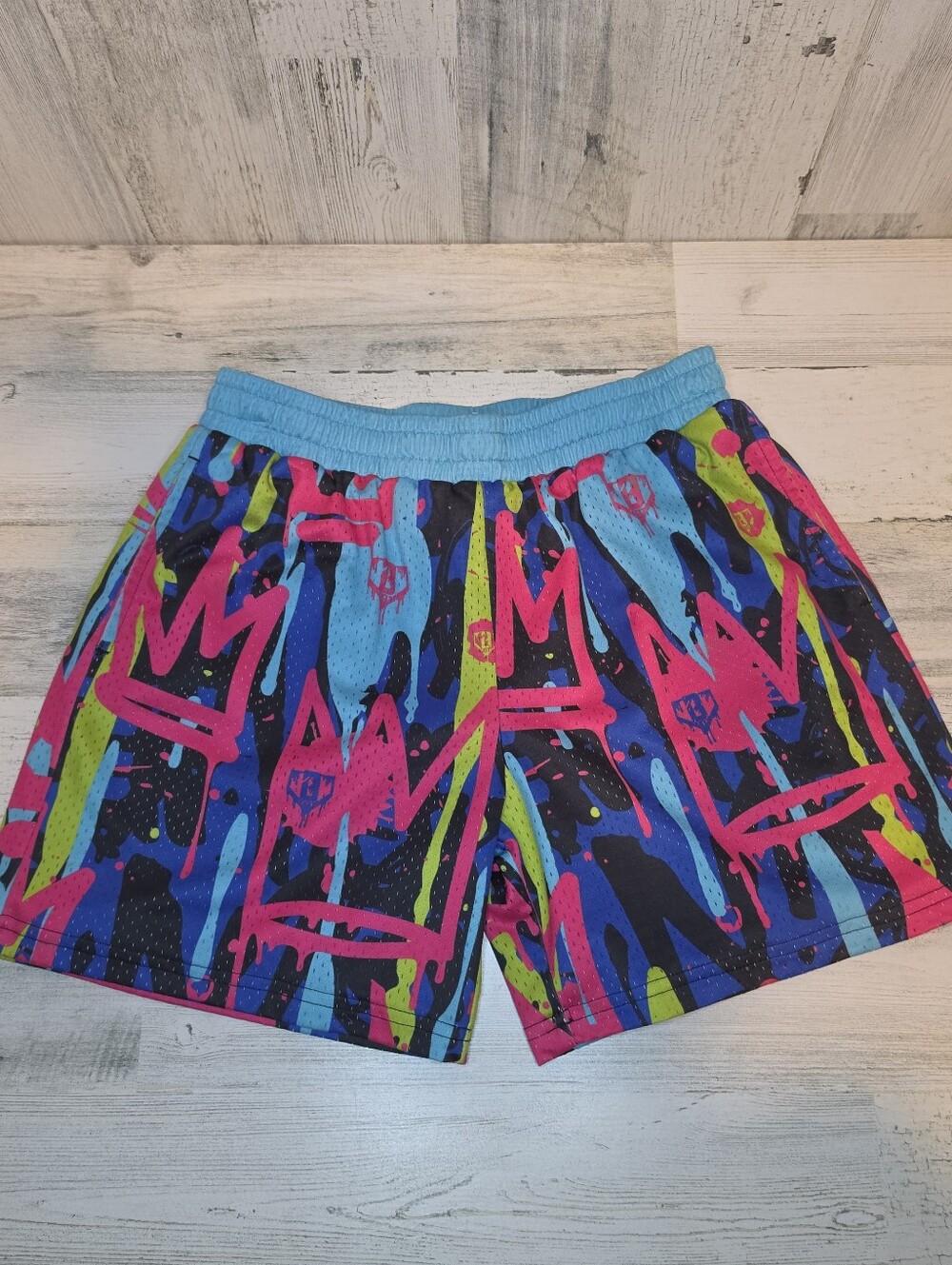 BL101 Apparel Youth Large Basketball Shorts Graffiti Crown Neon Mesh Streetwear
